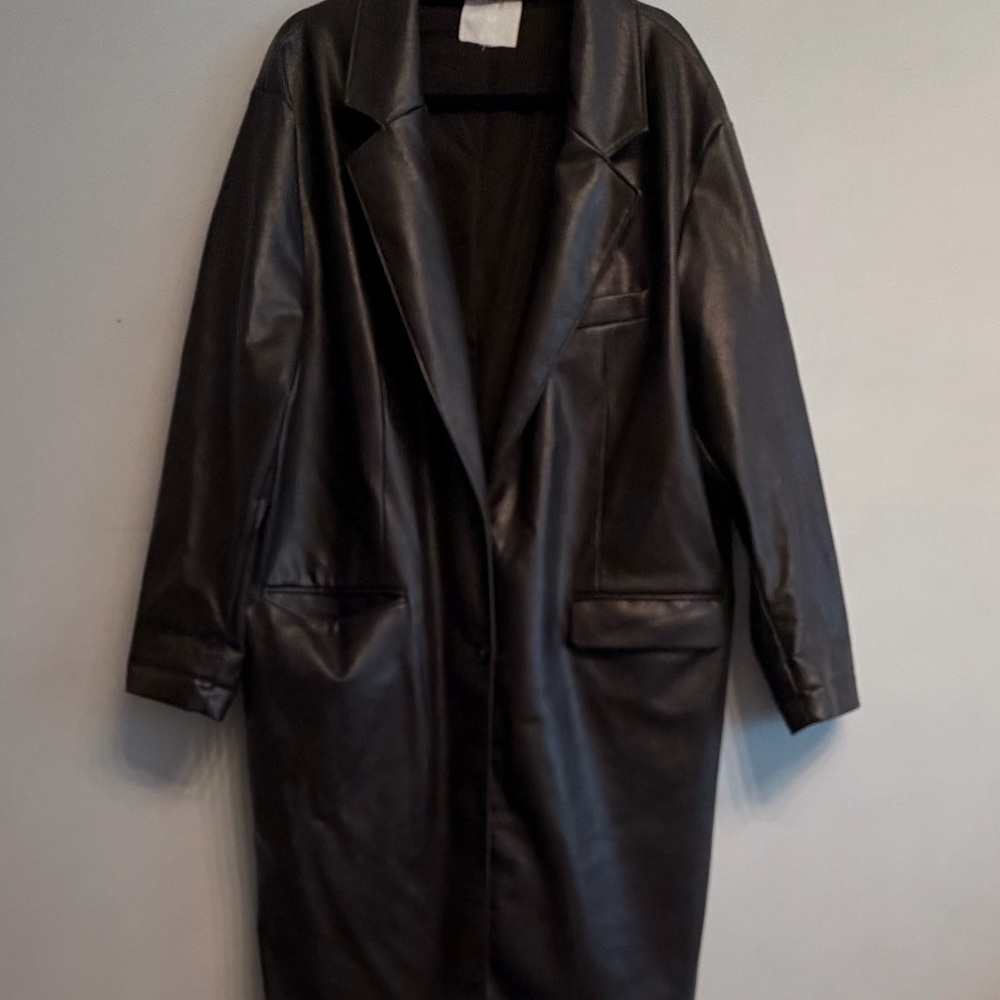 H&M Brown Faux Leather Long Trench Coat